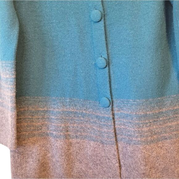 Pendleton Turquoise Blue and Grey Lambswool Button Front Cardigan - Picture 4 of 6